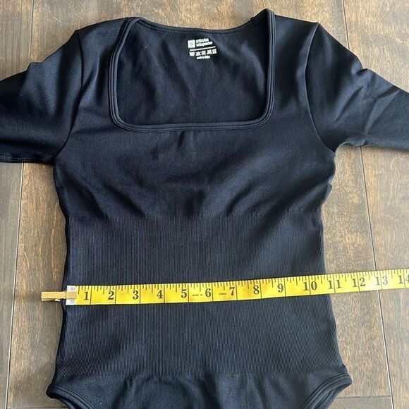 Bodysuits Sexy Ribbed Long Sleeve Square Neck One Piece Bodysuit - Picture 12 of 12